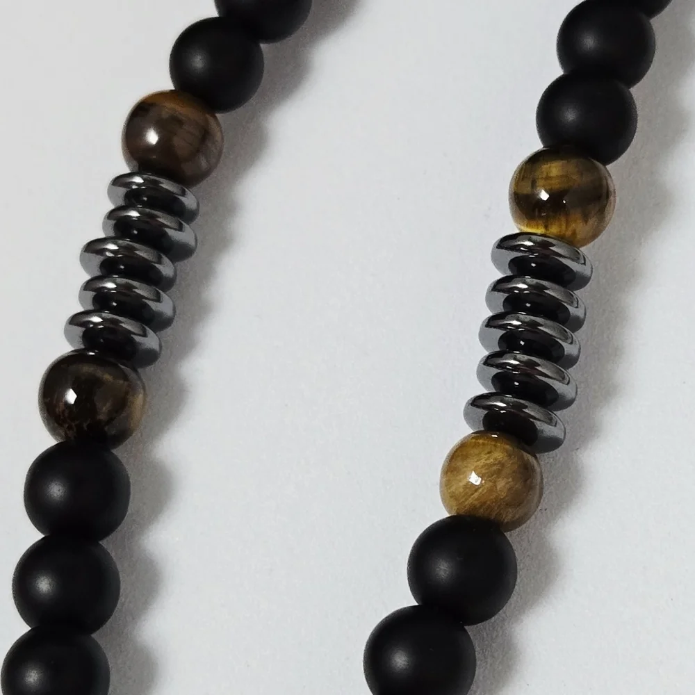 Black Tiger Eye Rosary Necklace Hematite Cross 29